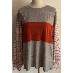 Women's Unbranded Long Sleeve Tee M Gray Orange Striped